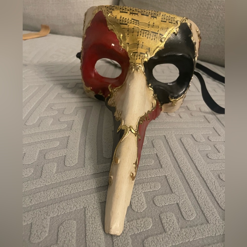 Red and Black Masquerade Mask with Gold Accents